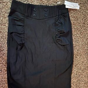 Black Ruched Pencil Skirt Knee-Length